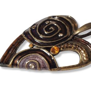 Brass Heart Pendant Enamel Rhinestone